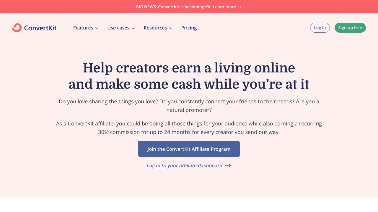 Screenshot do ConvertKit website