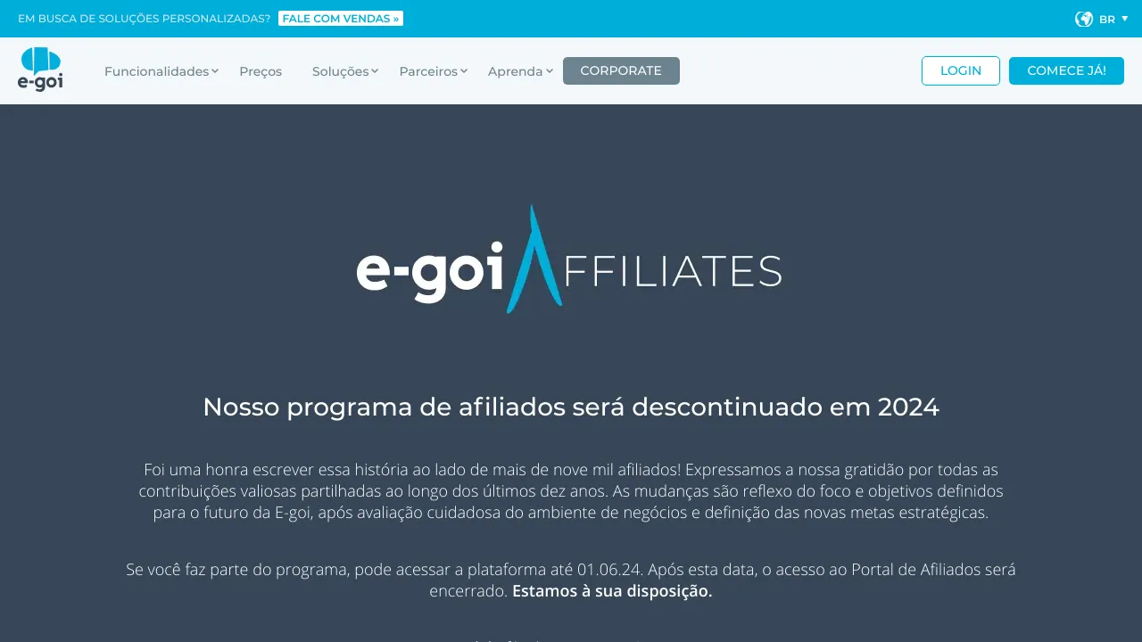 Screenshot do E-goi website