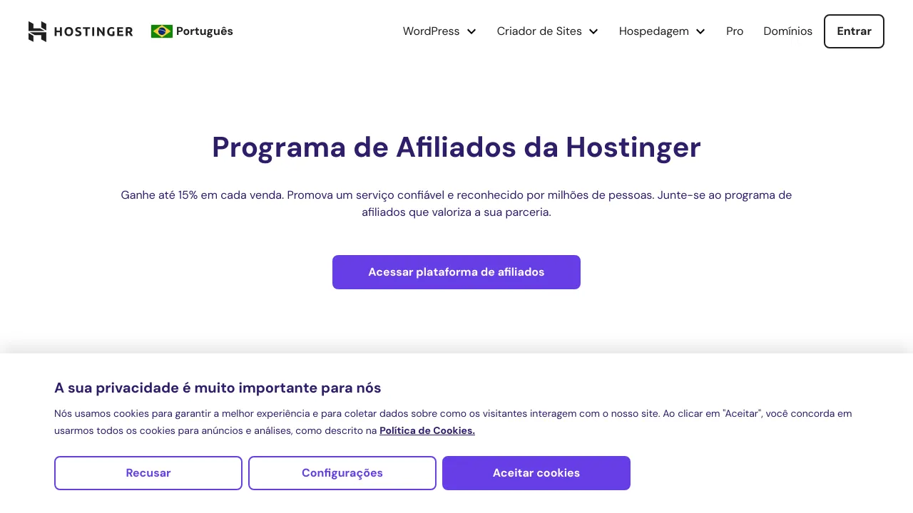 Screenshot do Hostinger website