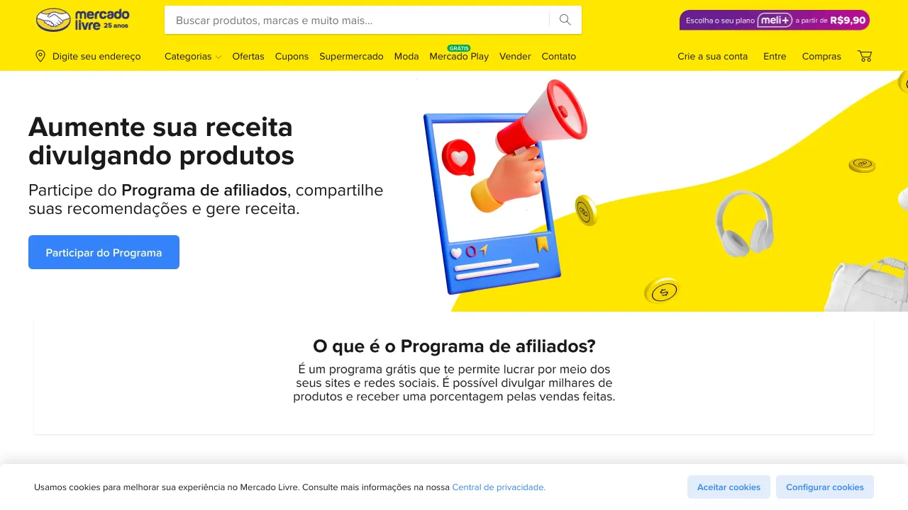 Screenshot do Mercado Livre website