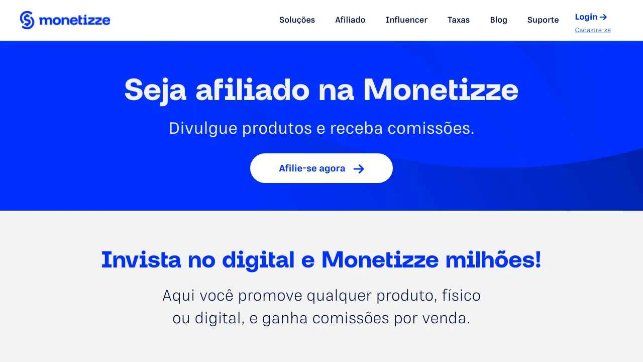 Screenshot do Monetizze website