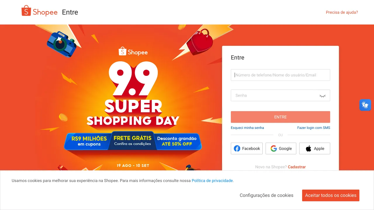 Screenshot do Shopee website