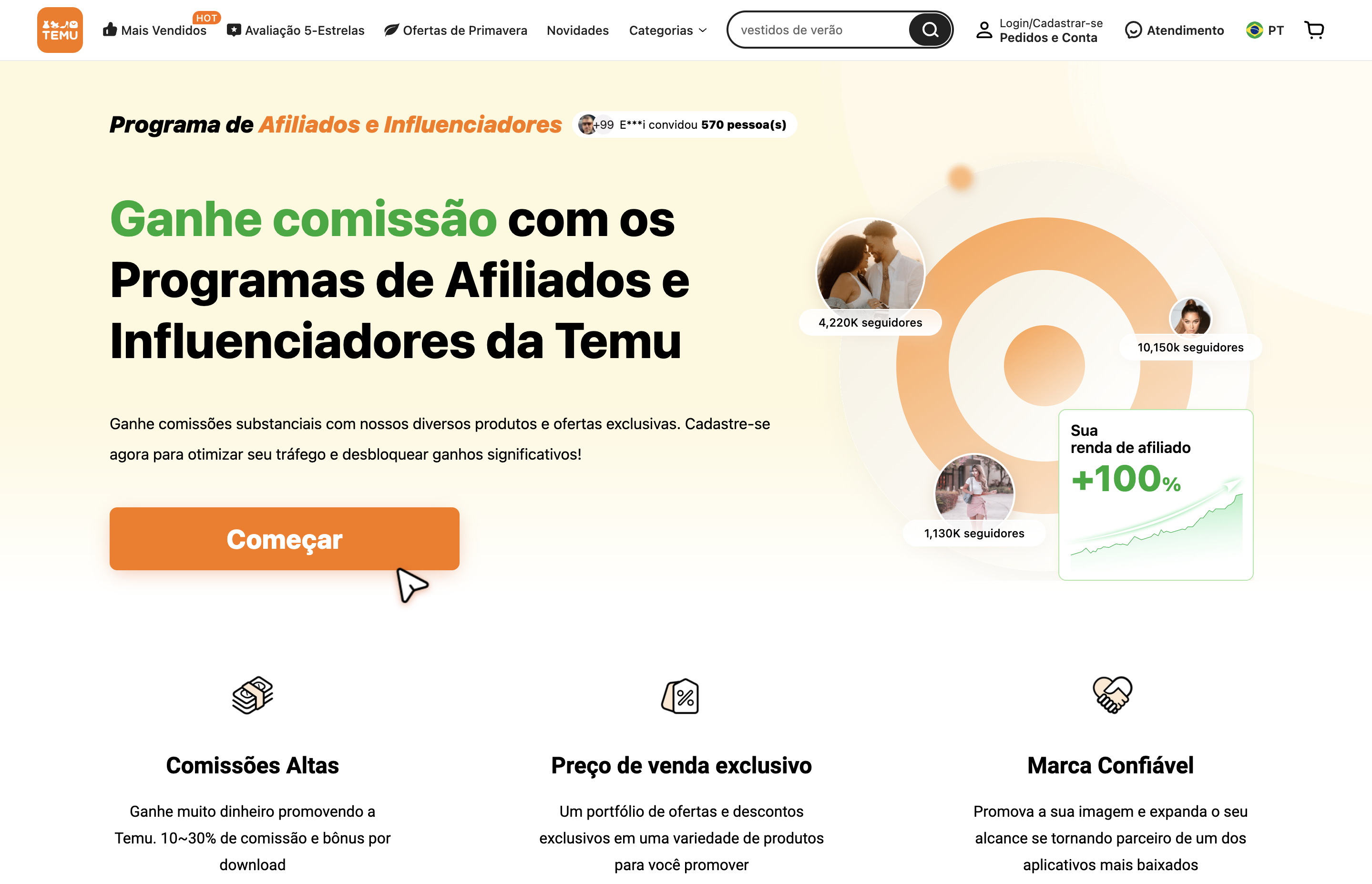 Screenshot do Temu Brasil website